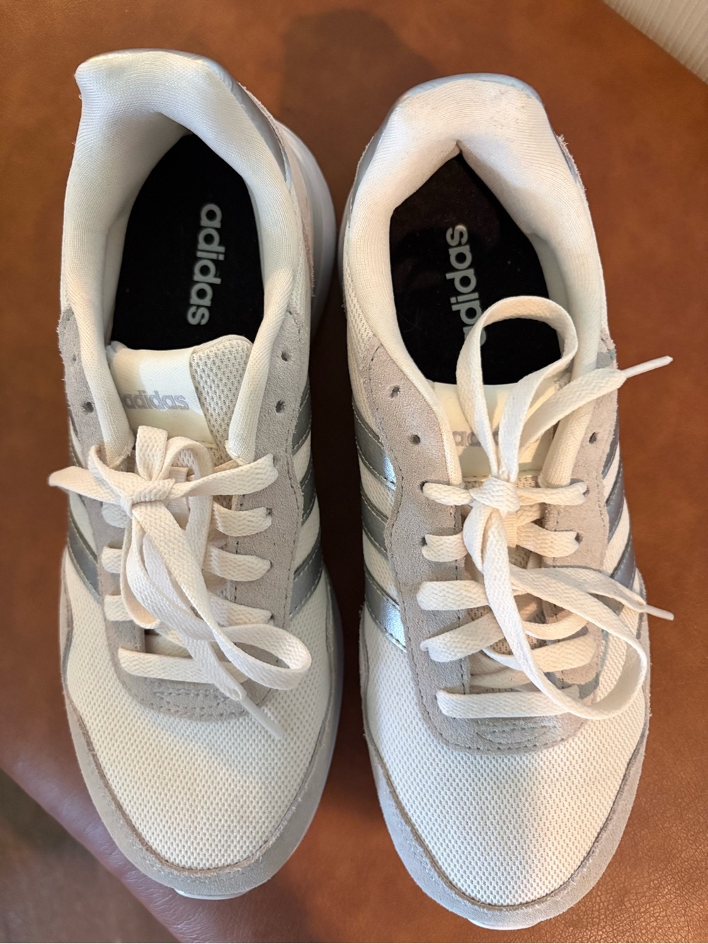 adidas Women’s White and Silver Retro-Style Sneakers